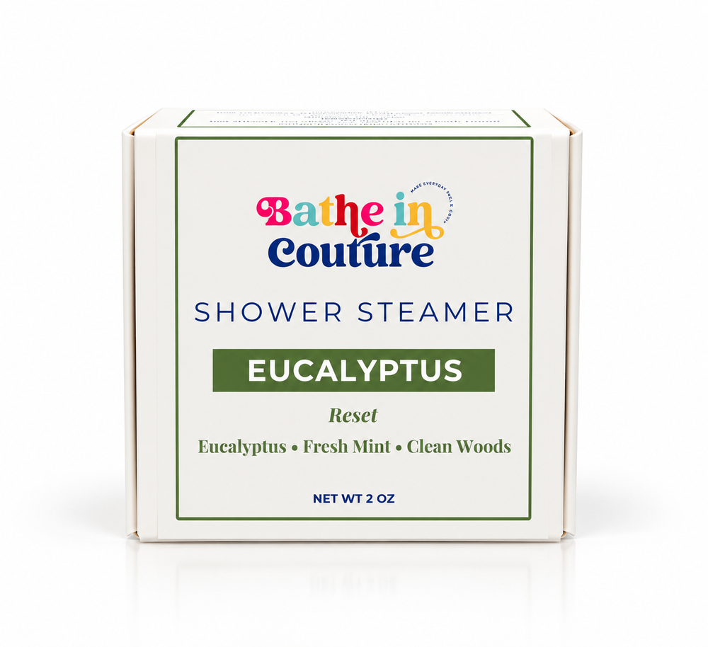Eucalyptus Shower Steamer packaging on a white background